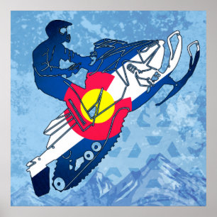 Colorado flag snowmobile grunge poster