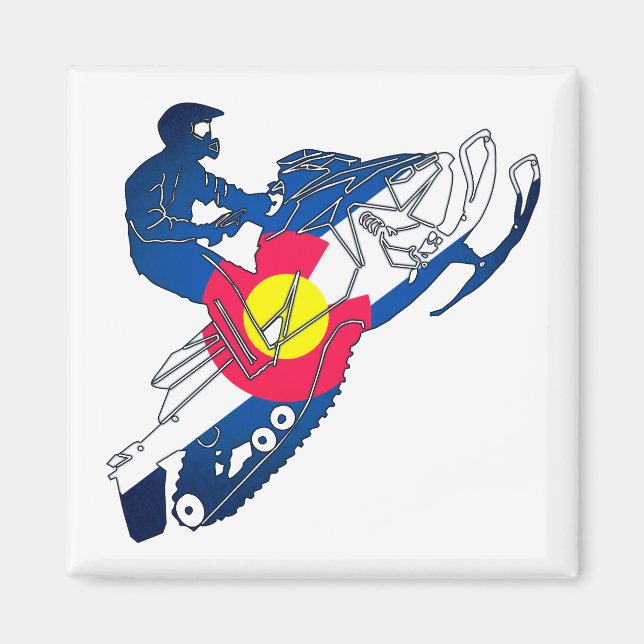 Colorado flag snowmobile square magnet (Front)