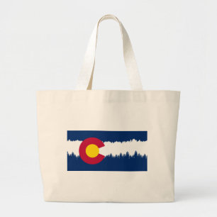 Colorado Flag Treeline Silhouette Large Tote Bag