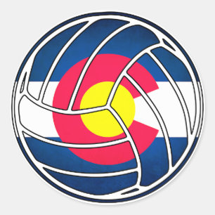 Colorado flag volleyball round sticker labels