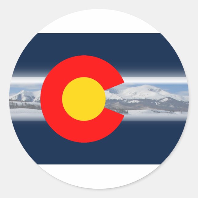 Colorado Flag with Mountains Classic Round Sticker (Front)