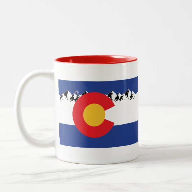 Colorado Flag with Mountains Two-Tone Coffee Mug (Left)