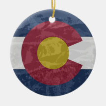 Colorado flag with Pikes Peak ceramic ornament