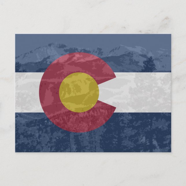 Colorado flag with Pikes Peak postcard (Front)