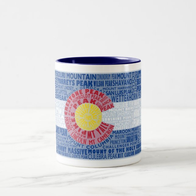 Colorado Fourteeners 14ers State Flag Two-Tone Coffee Mug (Center)