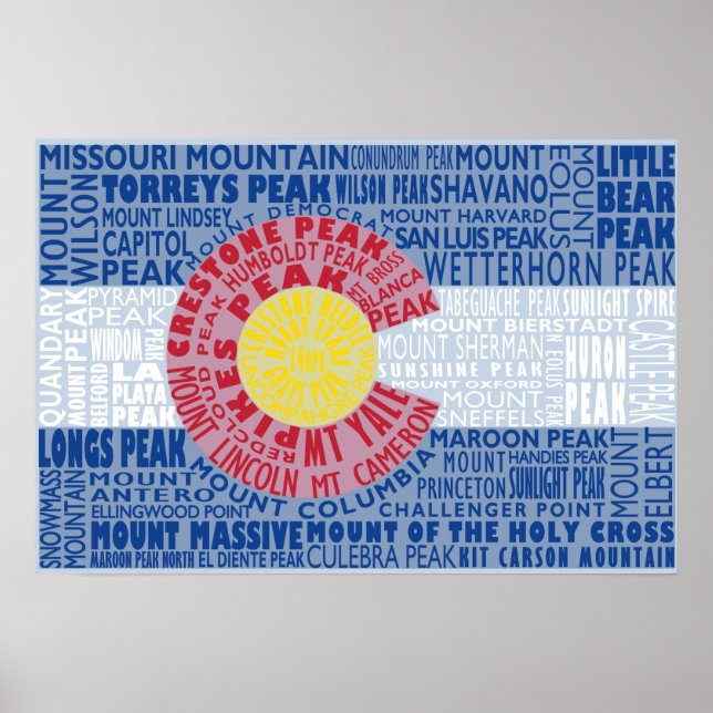 Colorado Fourteeners State Flag 14ers Poster (Devant)