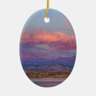Colorado Front Range Longs Peak Full Moon Sunrise Ceramic Ornament