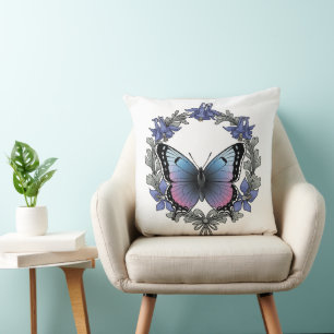 Colorado Hairstreak Butterfly And Blue Columbine Throw Pillow