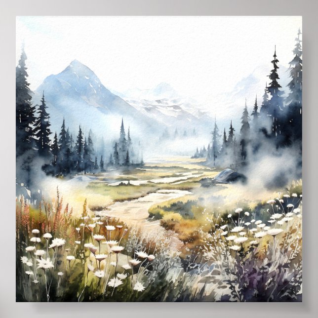 Colorado Landscape Watercolor Art Poster (Front)