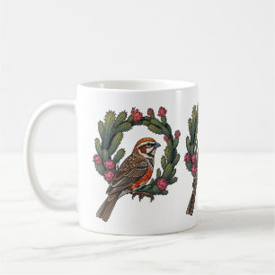 Colorado Lark Bunting Bird Surrounded By Red Cacti Coffee Mug