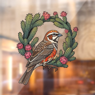 Colorado Lark Bunting Bird Surrounded By Red Cacti Window Cling