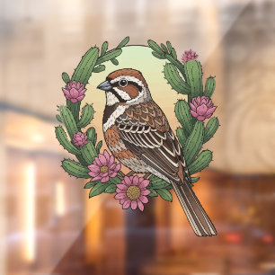 Colorado Lark Bunting Bird Surrounded Claret Cup Window Cling