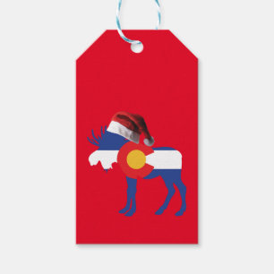 Colorado Moose with Santa Hat Gift Tags