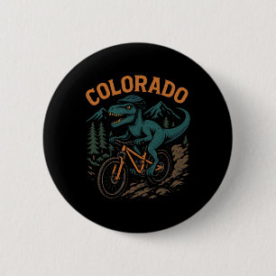Colorado Mountain Biking T-rex Dinosaur Funny Cycl 2 Inch Round Button