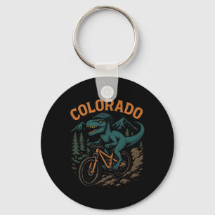 Colorado Mountain Biking T-rex Dinosaur Funny Cycl Keychain