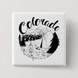 Colorado Mountain Camping Ink Drawing 2 Inch Square Button