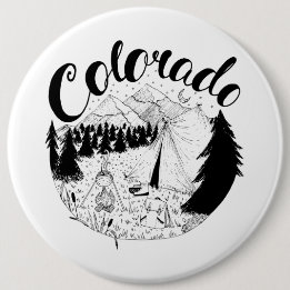 Colorado Mountain Camping Ink Drawing 6 Inch Round Button