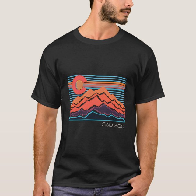 Colorado Mountain Landscape And Flag T-Shirt (Front)