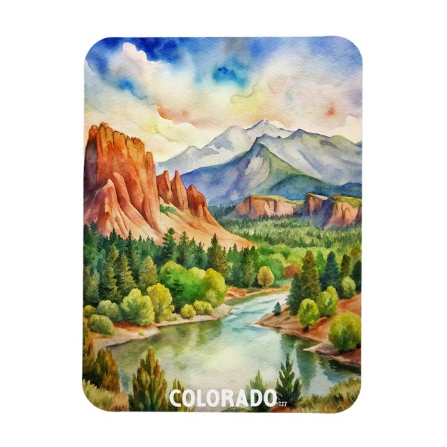 Colorado Mountains Watercolor Painting  Magnet (Vertical)