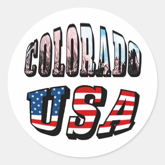 Colorado Picture and USA Text Classic Round Sticker (Front)