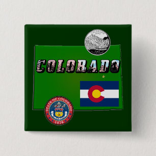 Colorado Picture Text, Flag, Seal, Quarter, Map 2 Inch Square Button