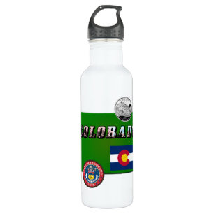 Colorado Picture Text, Flag, Seal, Quarter, Map 710 Ml Water Bottle