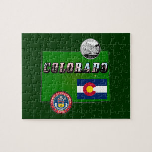 Colorado Picture Text, Flag, Seal, Quarter, Map Jigsaw Puzzle