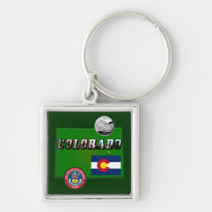 Colorado Picture Text, Flag, Seal, Quarter, Map Keychain