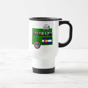 Colorado Picture Text, Flag, Seal, Quarter, Map Travel Mug