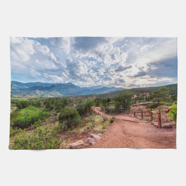 Colorado Pikes Peak Evening Hike Kitchen Towel (Horizontal)