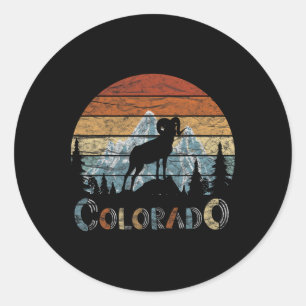 Colorado Rocky Mountains Retro Tee Skiing Camping  Classic Round Sticker