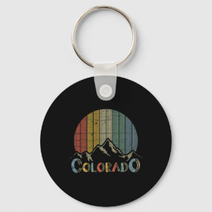 Colorado Rocky Mountains Retro Tee Skiing Camping Keychain