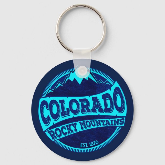 Colorado Rocky Mountains teal blue ink keychain (Front)