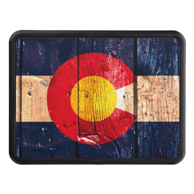 Colorado rustic wood flag trailer hitch cover (Front)
