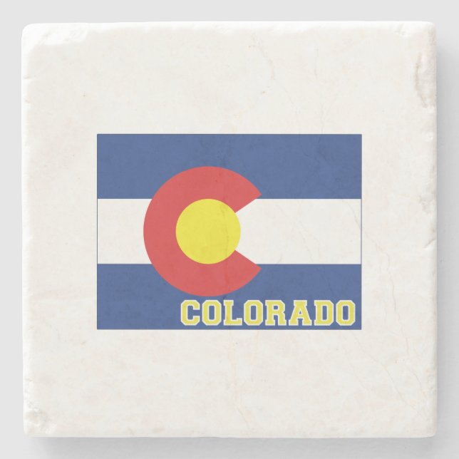 Colorado Silhouette Map Shaped State Flag Stone Coaster (Front)