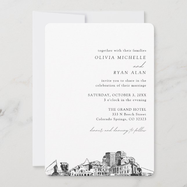 Colorado Spring Wedding Elegant Skyline Invitation (Front)