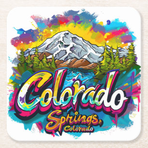 Colorado Springs, Colorado Pikes Peak Mountain Square Paper Coaster