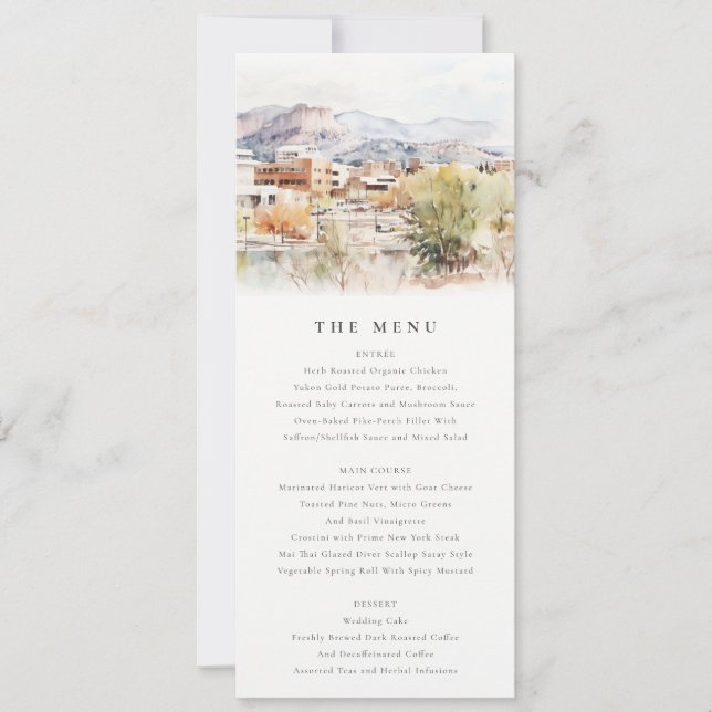 Colorado Springs, Colorado Watercolor Wedding Menu Invitation (Front)