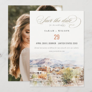 Colorado Springs Colorado Watercolor Wedding Photo Save The Date