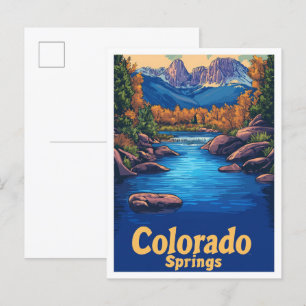 Colorado Springs USA Vintage Travel Illustration Postcard