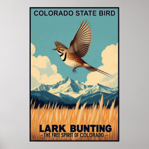 Colorado State Bird - Lark Bunting Vintage Poster