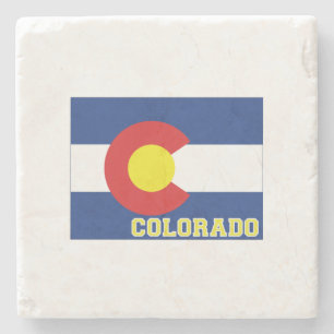 Colorado State Flag and Map Stone Coaster
