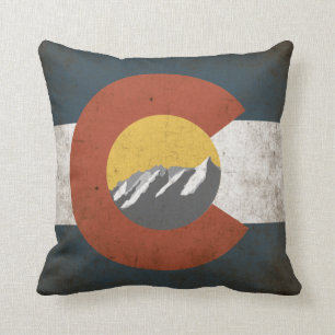 Colorado State Flag, Grunge, with Mountains Throw Pillow