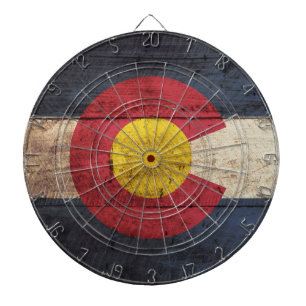 Colorado State Flag on Old Wood Grain Dartboard
