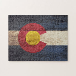 Colorado State Flag on Old Wood Grain Jigsaw Puzzle