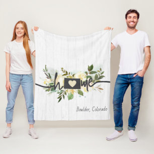 Colorado State Personalized Your Home City Rustic Fleece Blanket