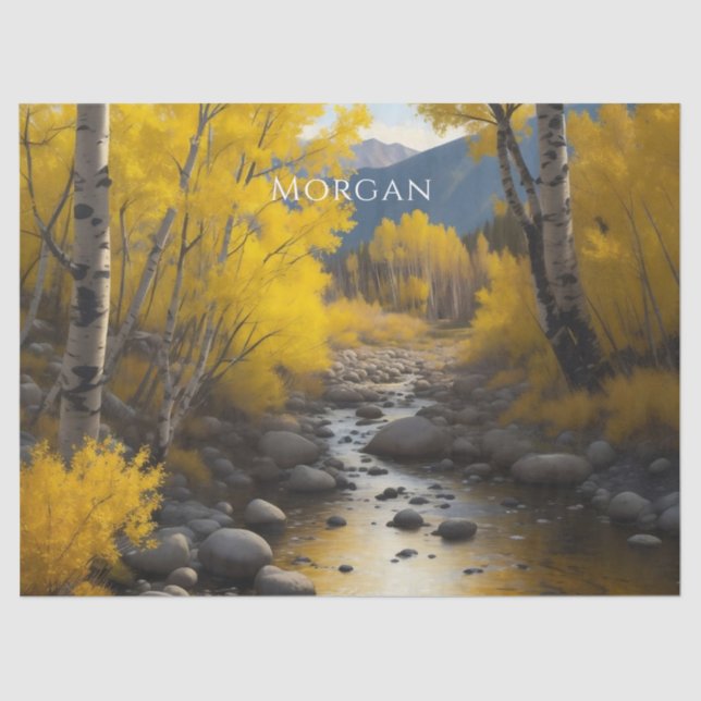 Colorado Stream & Aspen Trees Art, Name, Decoupage Tissue Paper (Front)