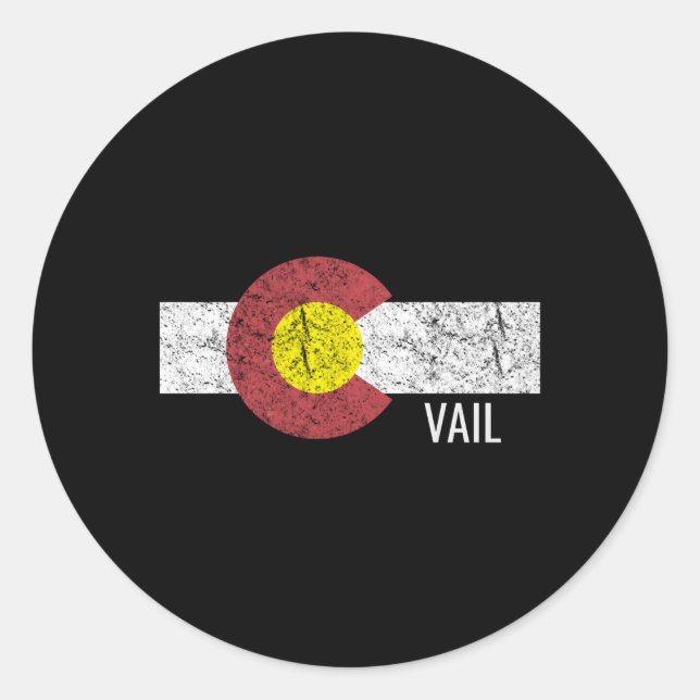 Colorado Vail Flag Ski Distressed Classic Round Sticker (Front)