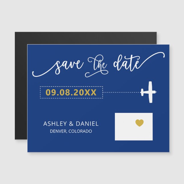 Colorado Wedding Save the Date Card, Map Magnetic Invitation (Front/Back)