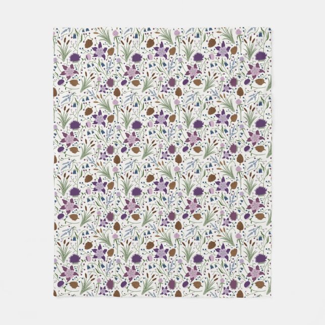 Colorado Wild Flowers, Columbine, Pinecones Fleece Blanket (Front)